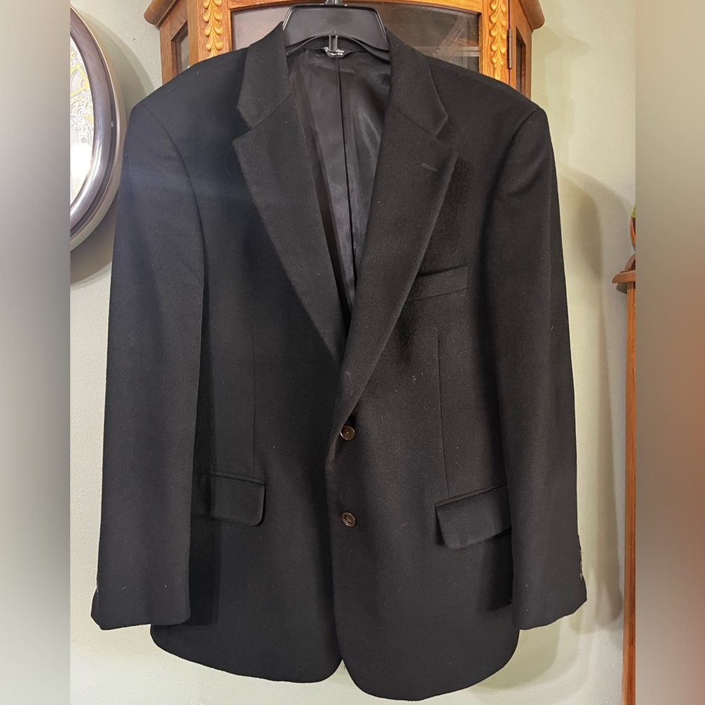 Perlis New Orleans Black 100% Cashmere Sport Coat Jacket Blazer Size 44R